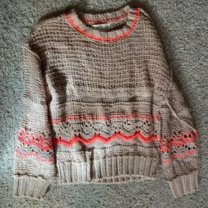 saltwater LUXE Cream Knit Sweater with Coral Accent Stripes